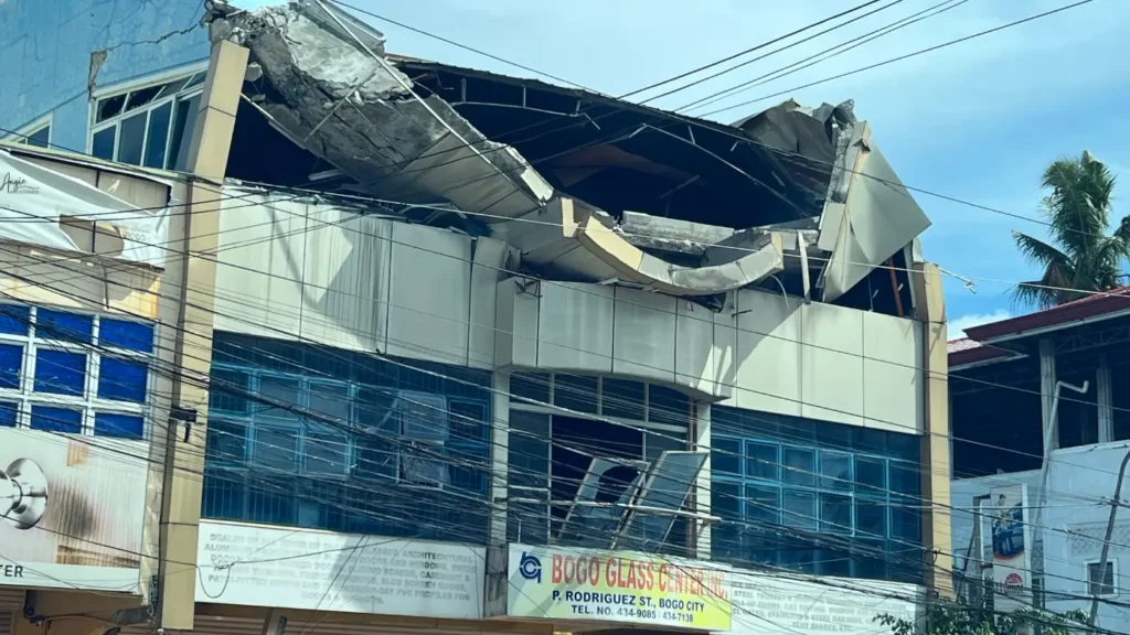 Bogo glass center damage post earthquake