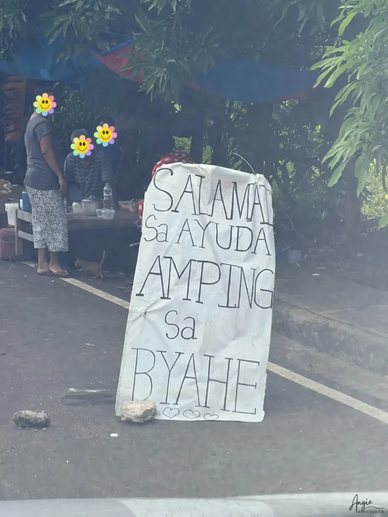Roadside sign thanking volunteers for helping North Cebu earthquake survivors
