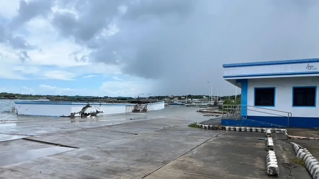 Hagnaya Port in San Remigio, Cebu is partially submerged due to earthquake